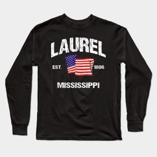 Laurel Mississippi MS USA Stars & Stripes Vintage Style Long Sleeve T-Shirt